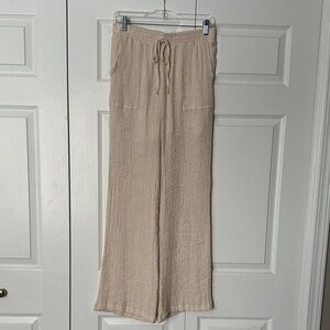 Blu Pepper Beige Wide-Leg Linen Pants